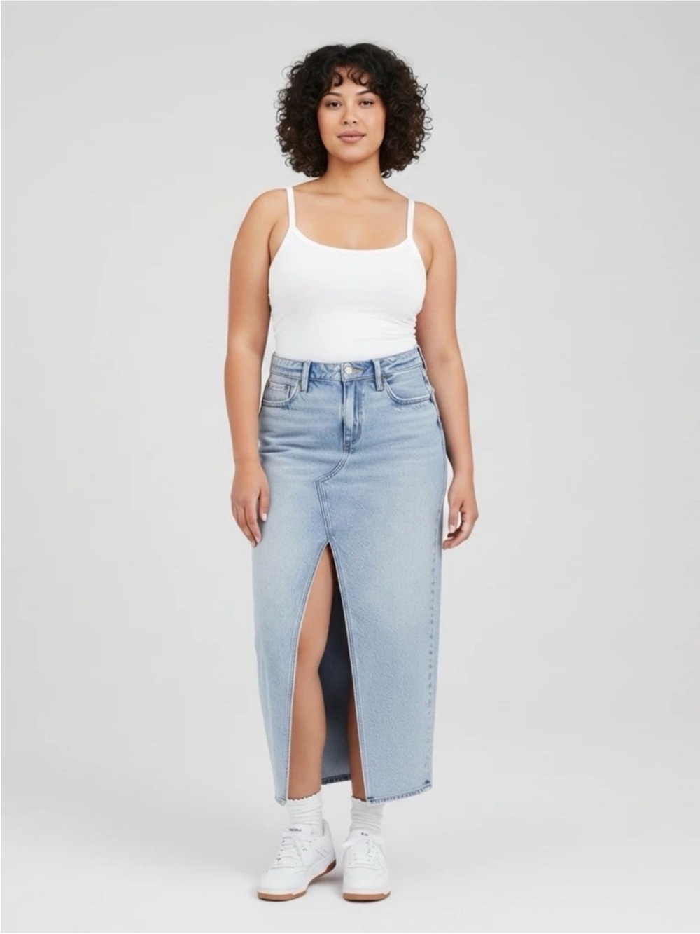 American Eagle Outfitters Dreamy Drape Low Rise Denim Maxi Skirt A Line Size 10